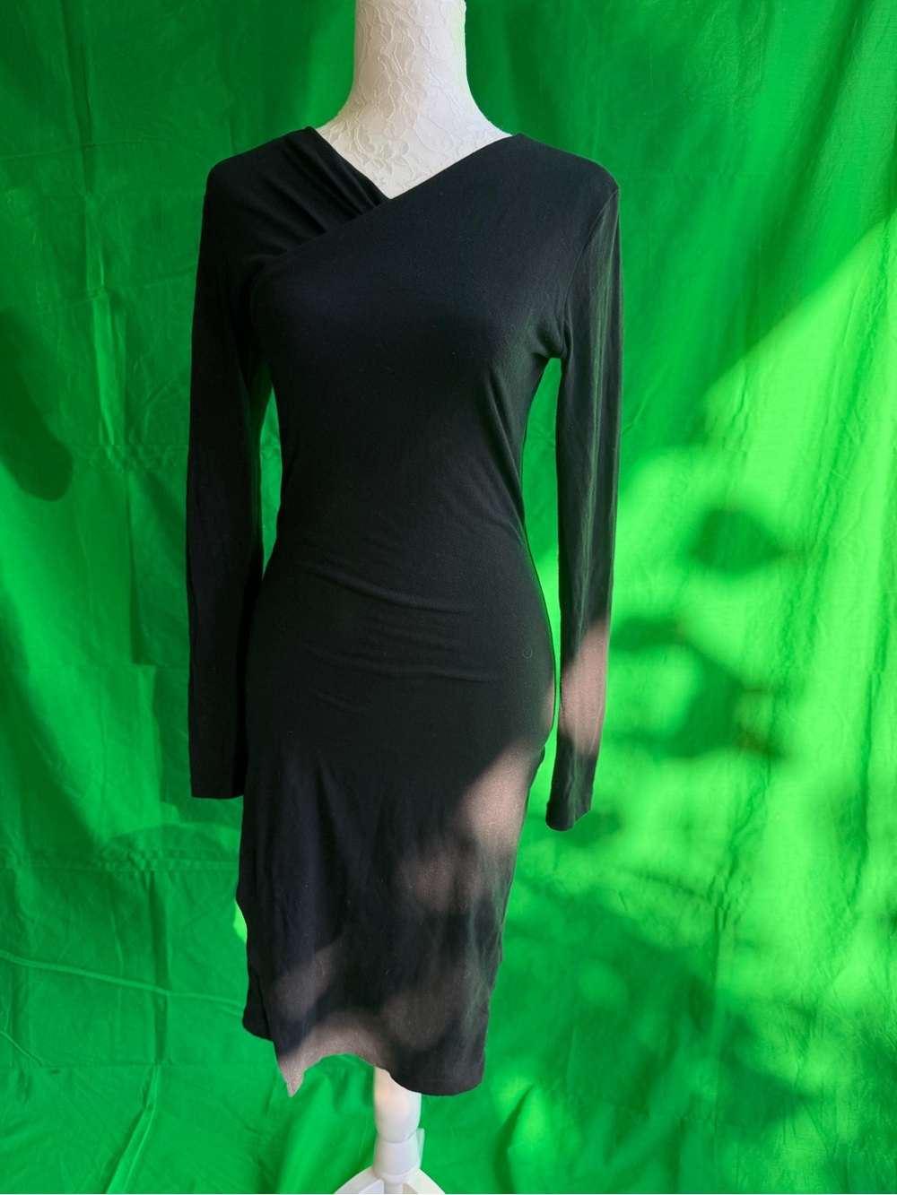 James Perse Size 1 Black Long-Sleeve Asymmetric Neck Dress